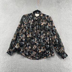 Moon River Tie Neck Floral Chiffon Blouse